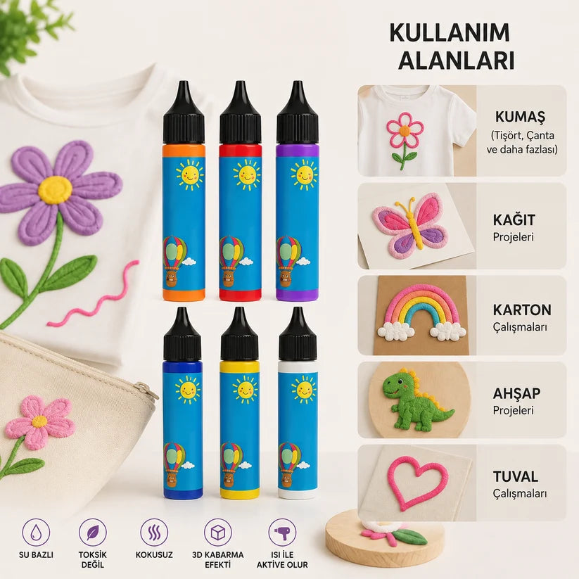 Kabaran kalem seti ile yapılan 3 boyutlu kabartmalı resim